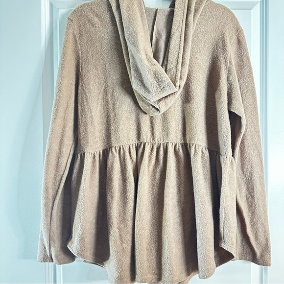 Bombom Brown Peplum Hoodie Tunic Top XL Made in USA - Picture 9 of 11